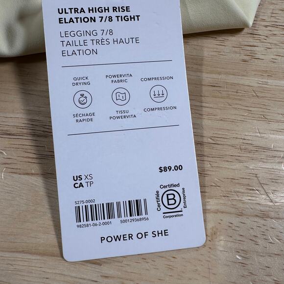 Athleta Ultra High Rise 7/8 Elation Leggings Light Yellow Glow Women's Sz XS NWT - Picture 7 of 10